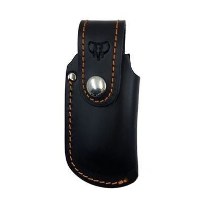 Cudeman Messerscheide, schwarzes Leder und orangefarbener Stoff. 12 cm