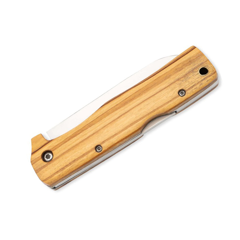 Navaja de bolsillo con hoja de acero inox de 9 cm y mango de madera de olivo con lockback