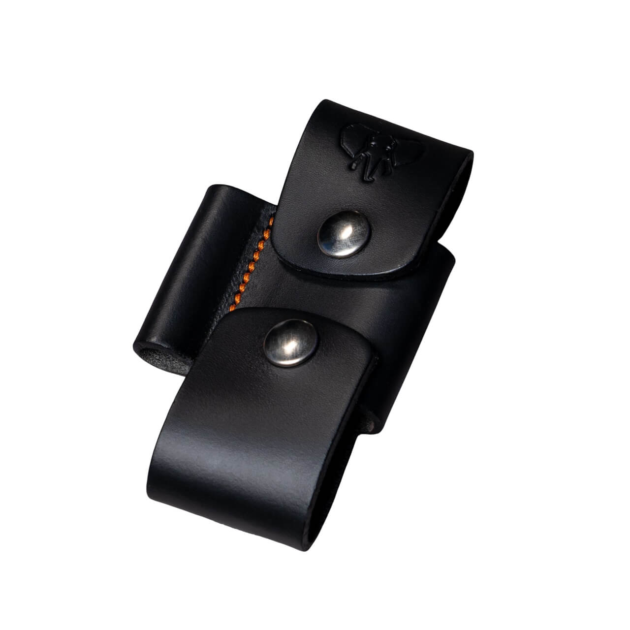 Coupleur en cuir noir avec tissu Cudeman orange. 10 cm