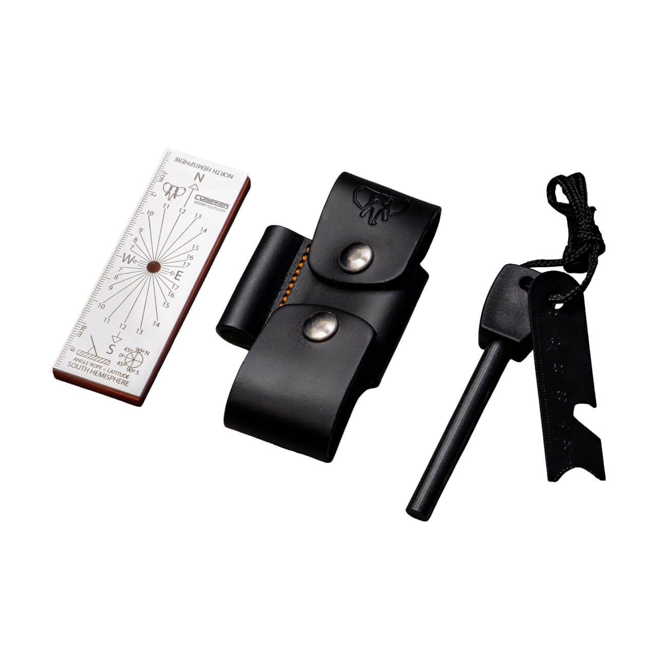 Coupleur Cudeman en cuir noir et tissu orange avec accessoires. 10 cm