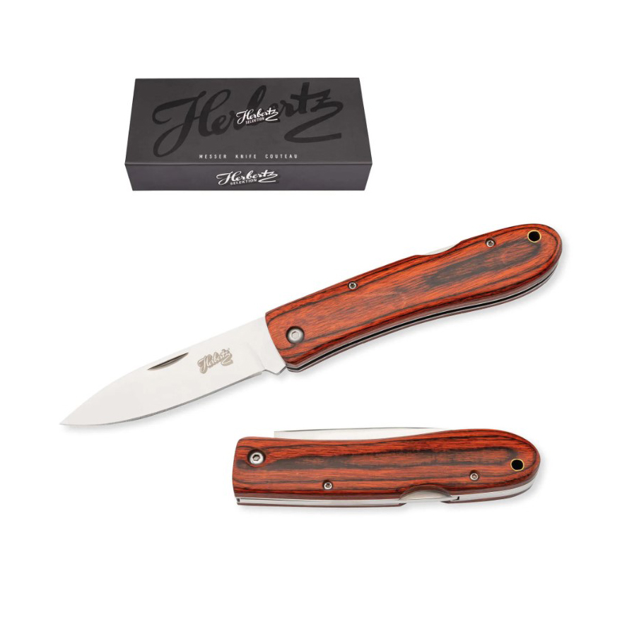 Navaja de bolsillo con mango de madera prensada roja y hoja de 9.3 cm
