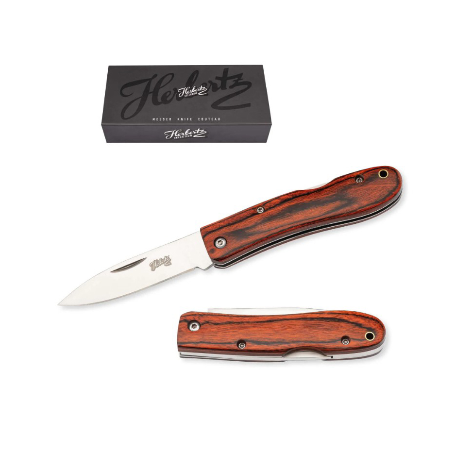 Navaja de bolsillo con hoja de 7.3 cm y mango de madera prensada roja