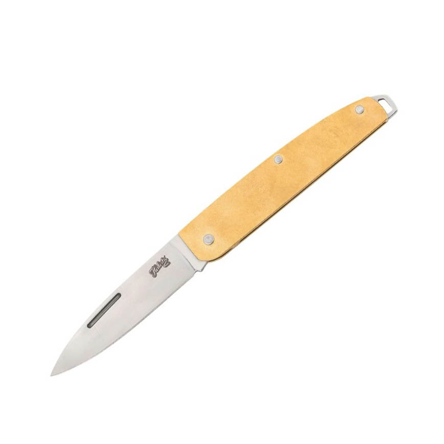 Navaja de bolsillo con mango de latón y hoja de 5,9 cm con slipjo...