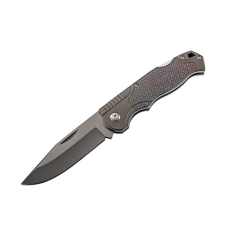 Navaja táctica con mango de acero inox y hoja de 9.3 cm