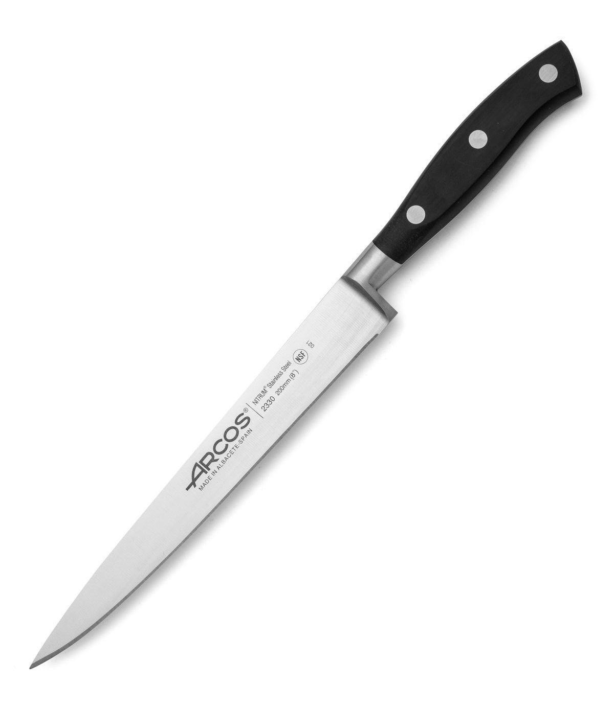 Cuchillo fileteador Arcos Riviera Negra con hoja de acero NITRUM de 20 cm