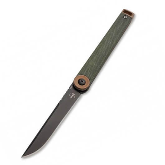 Japanese style tactical pocket knife with green micarta handle fr...