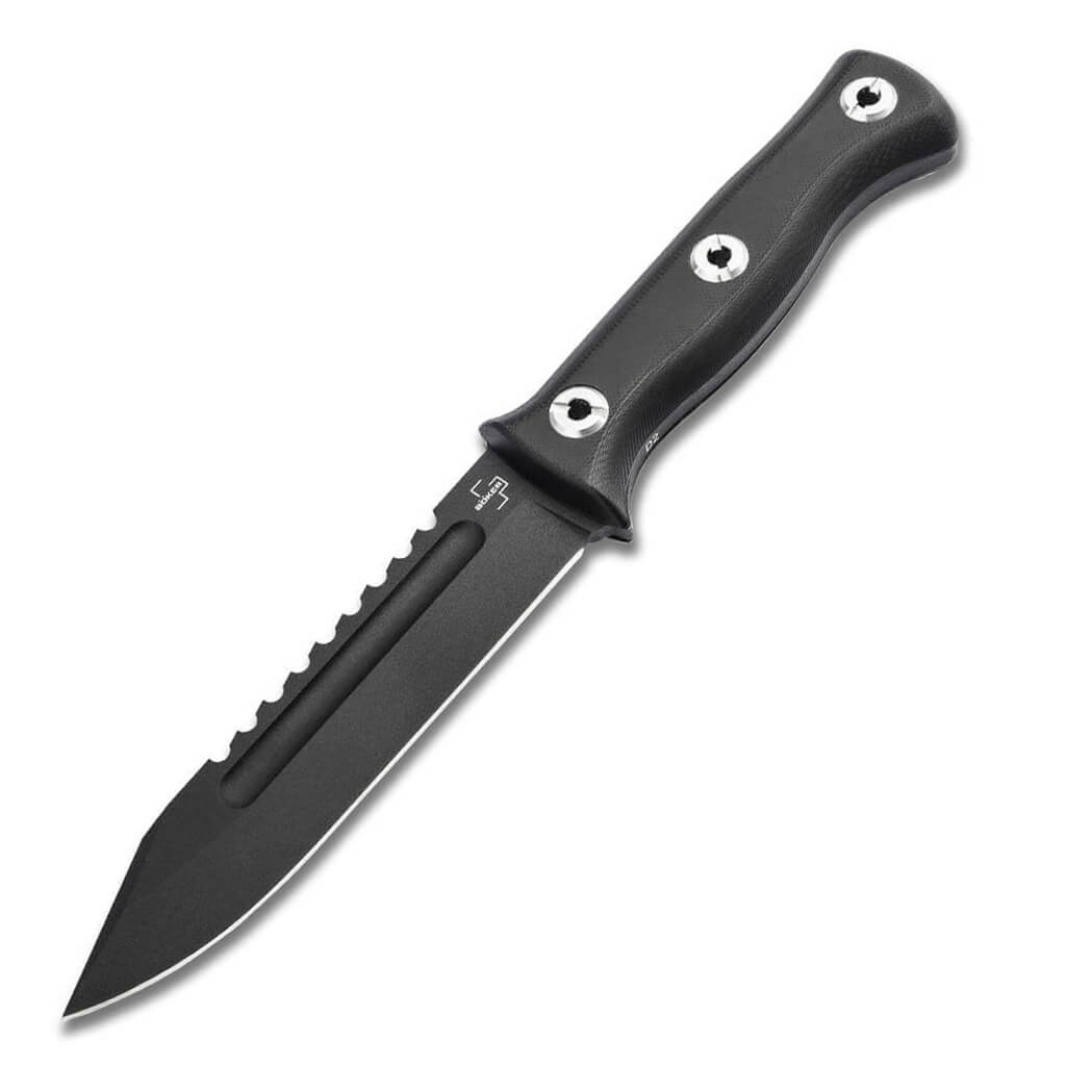 Cuchillo tactico monoblock con tornillos en el mango