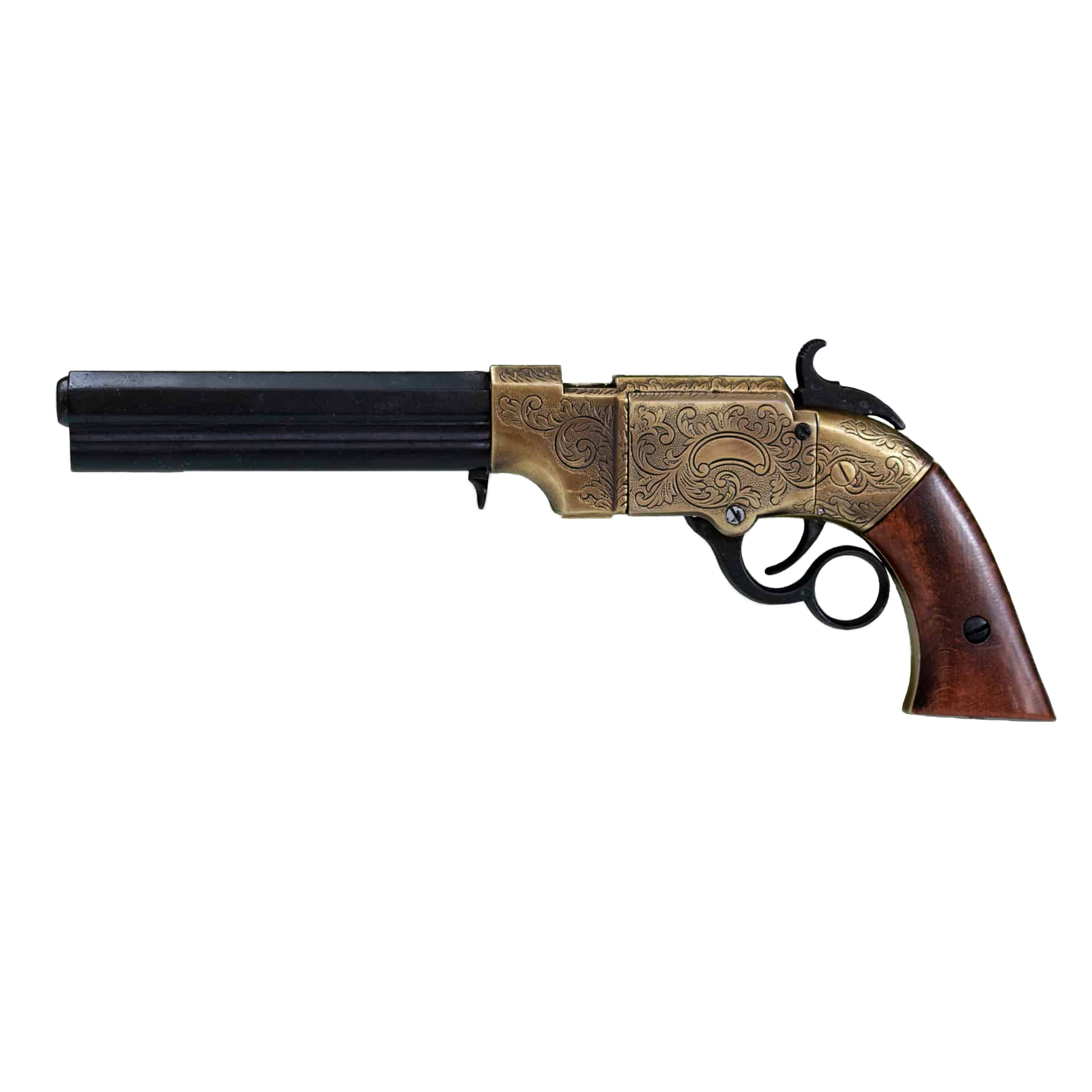 Réplica da pistola Volcanic 1854 com acabamento em latão