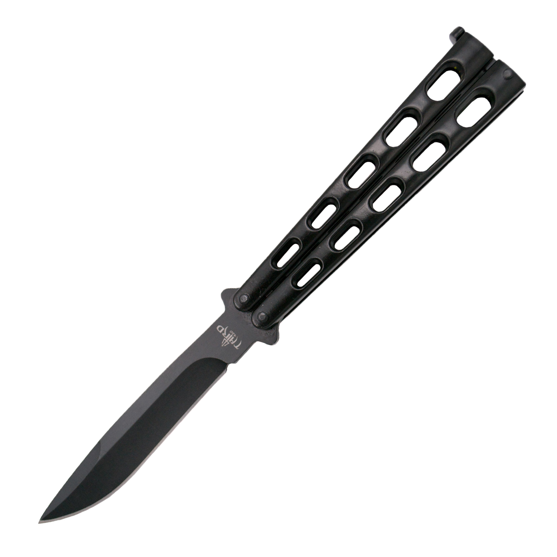 Butterfly-Taschenmesser mit Löchern und schwarzem Griff