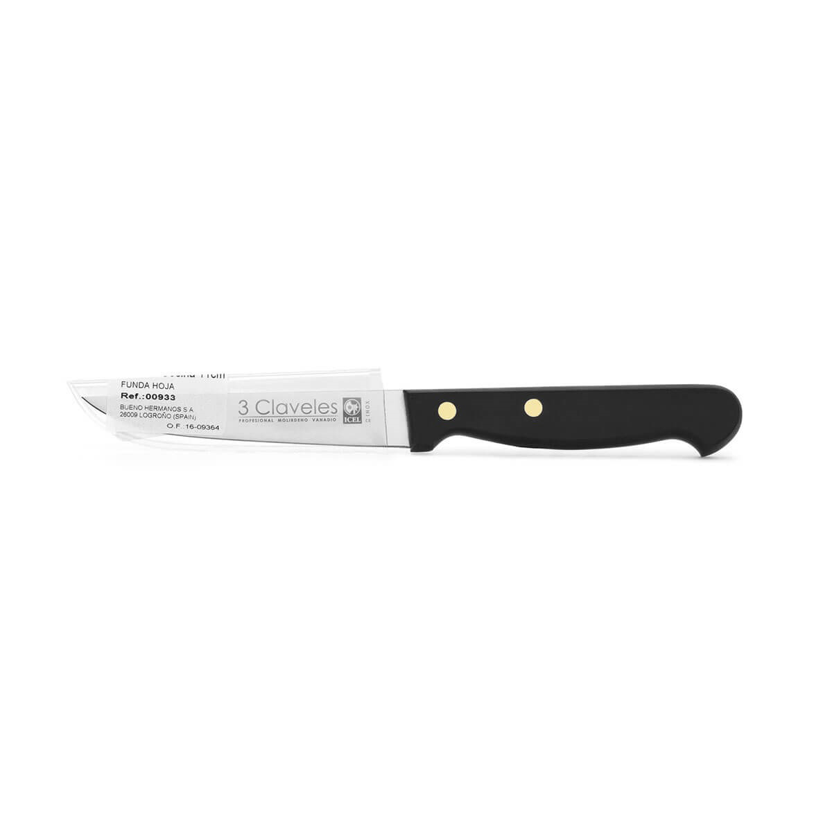 Cuchillo cocinero con hoja de 11 cm y mango pom 3 Claveles presentación funda de hoja