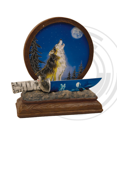 Couteau décoratif en résine avec dessin de loup et lumières led