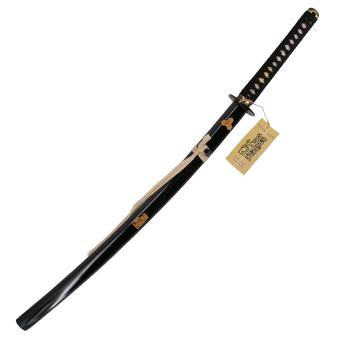 Funktionelles Katana Hattori Hanzo Kill Bill The Bride in schwarzer Farbe mit Löwendetail