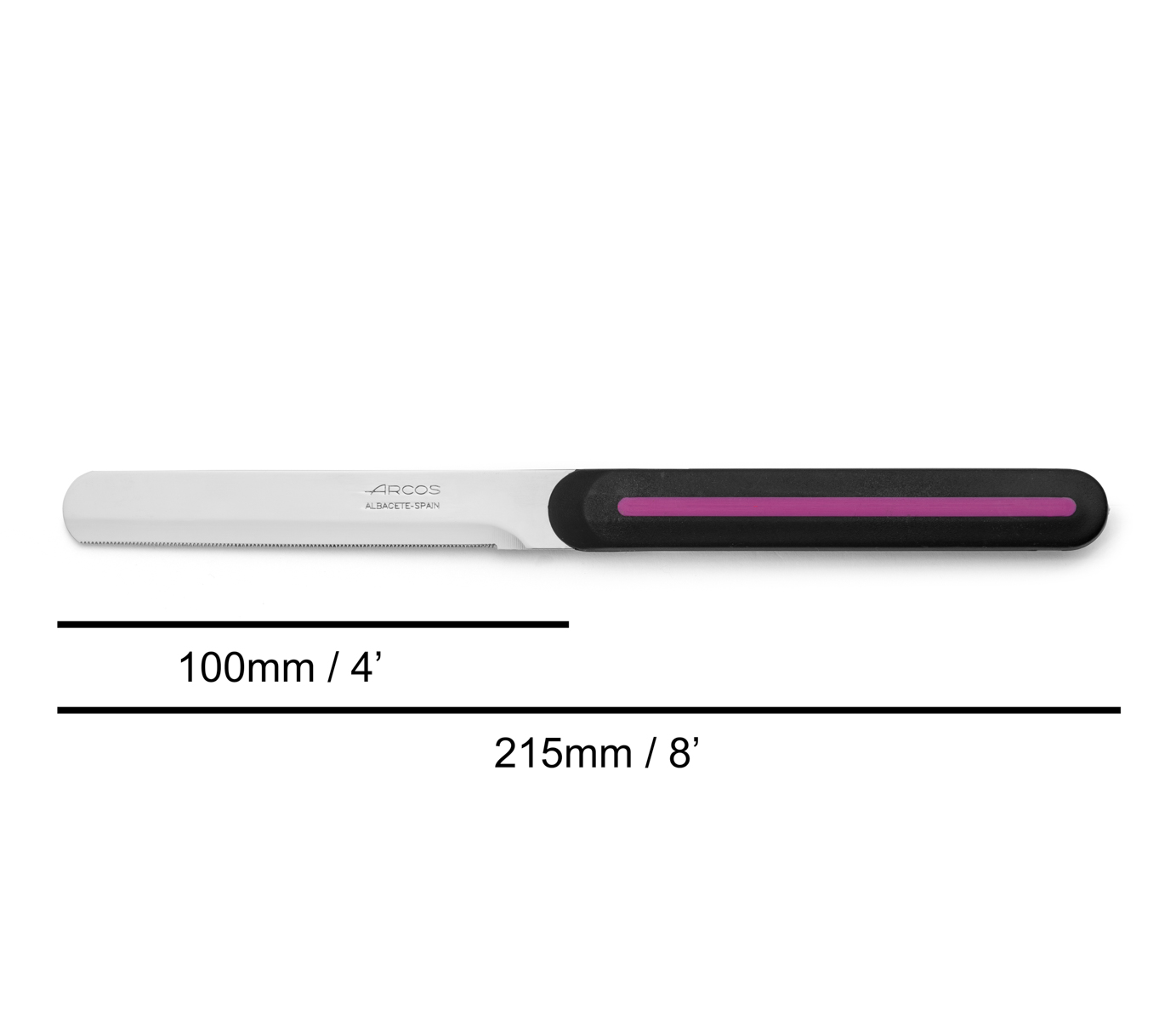 Arcos Nitrum schwarz-rosa Tafelmesser mit 10 cm Micro-Perlen-Klinge