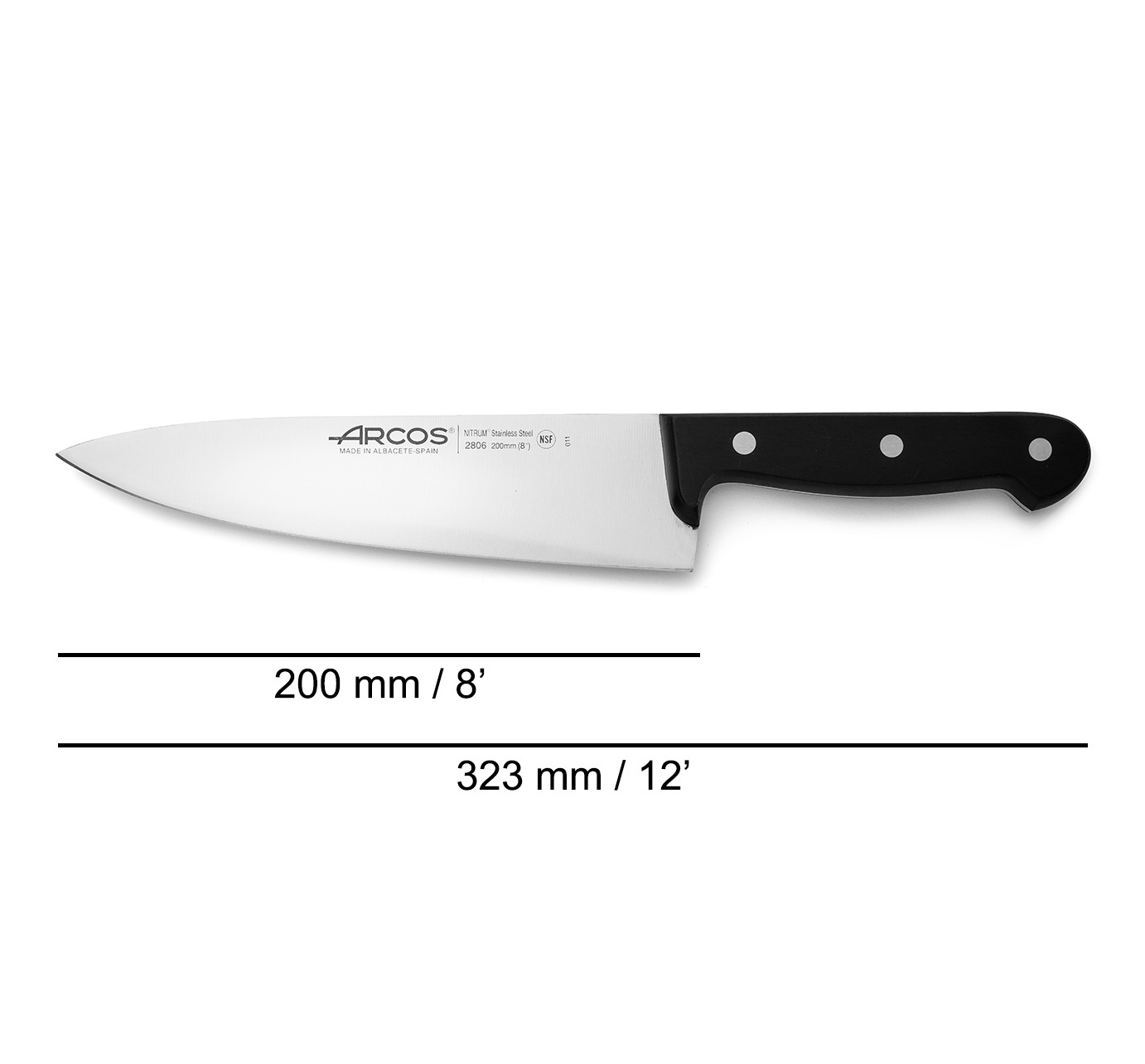 Arcos Universal-Kochmesser mit 20 cm Klinge und Polyoxymethylen-Griff