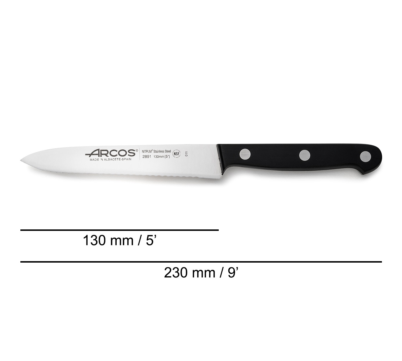 Couteau à tomates Arcos Universal 130 mm avec manche en polyoxyméthylène noir