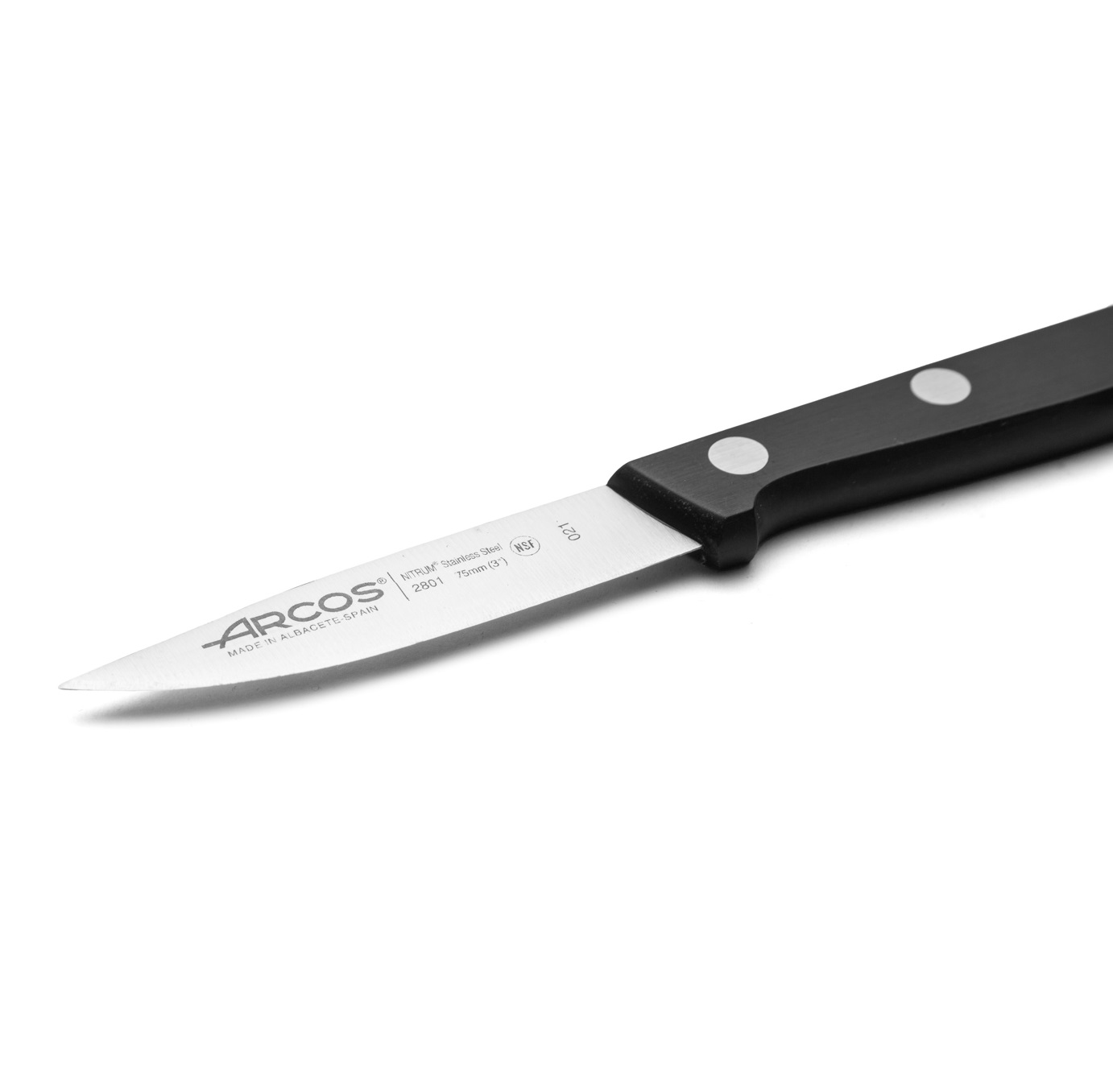 Couteau d'office étroit Arcos Universal 75 mm avec manche en polyoxyméthylène noir