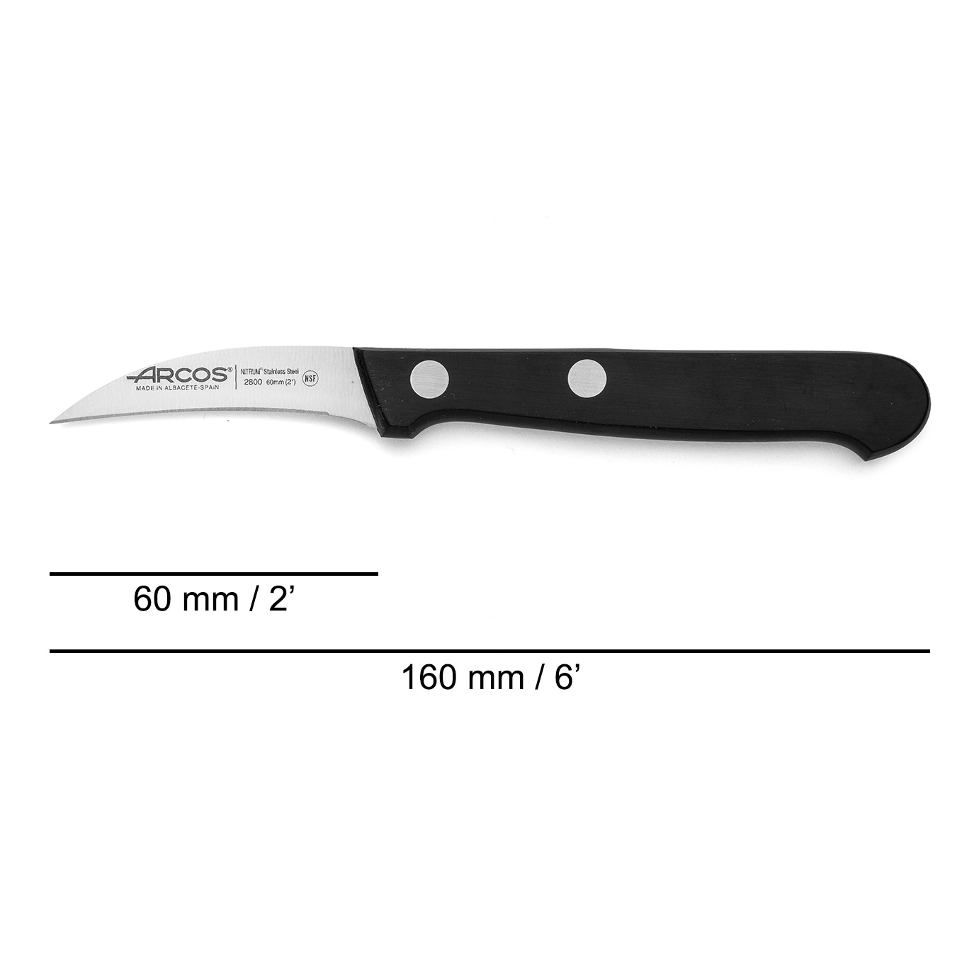 Couteau d office courbé Arcos Universal 60 mm avec manche en polyoxyméthylene noir