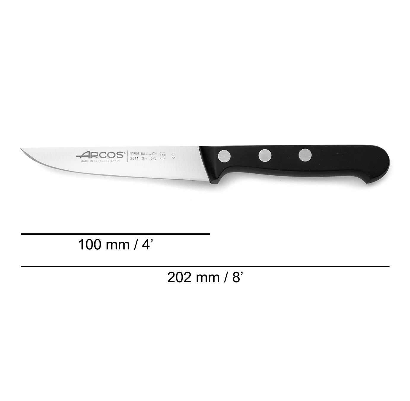 Faca de legumes universal Arcos com cabo de polioximetileno preto e lâmina de 100 mm