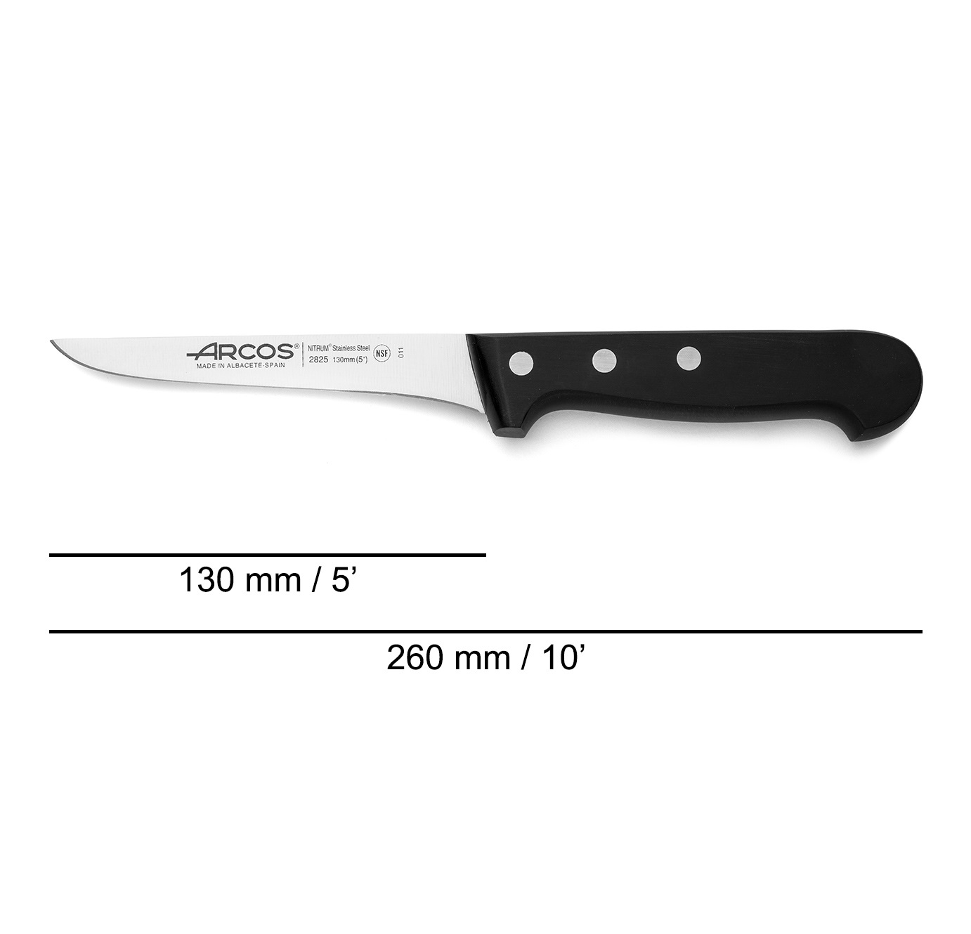 Arcos Universal-Ausbeinmesser mit schwarzem Polyoxymethylen-Griff und 130 mm Klinge
