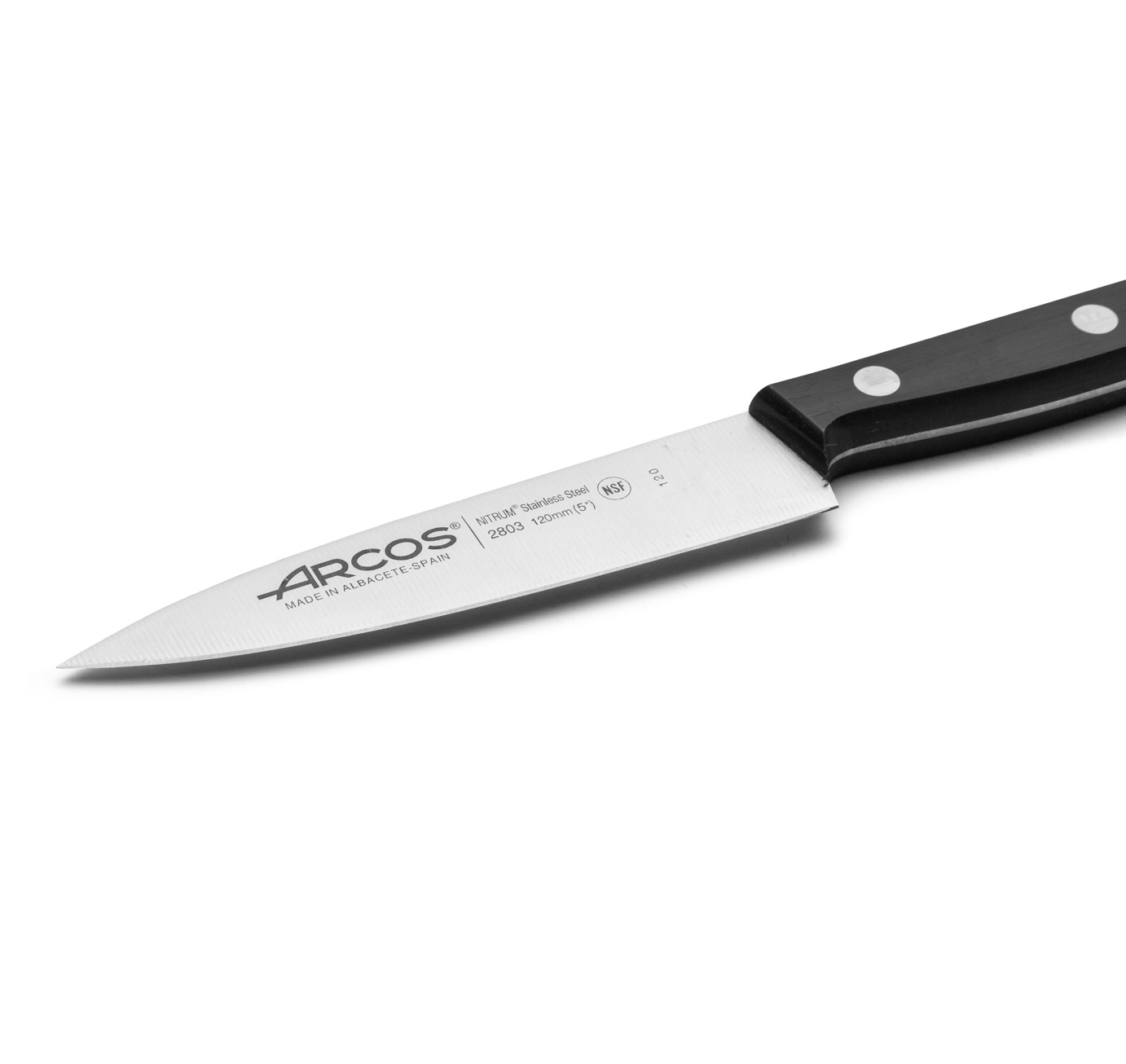 Couteau de chef Arcos Universal avec manche en polyoxyméthylène noir et lame large de 120 mm