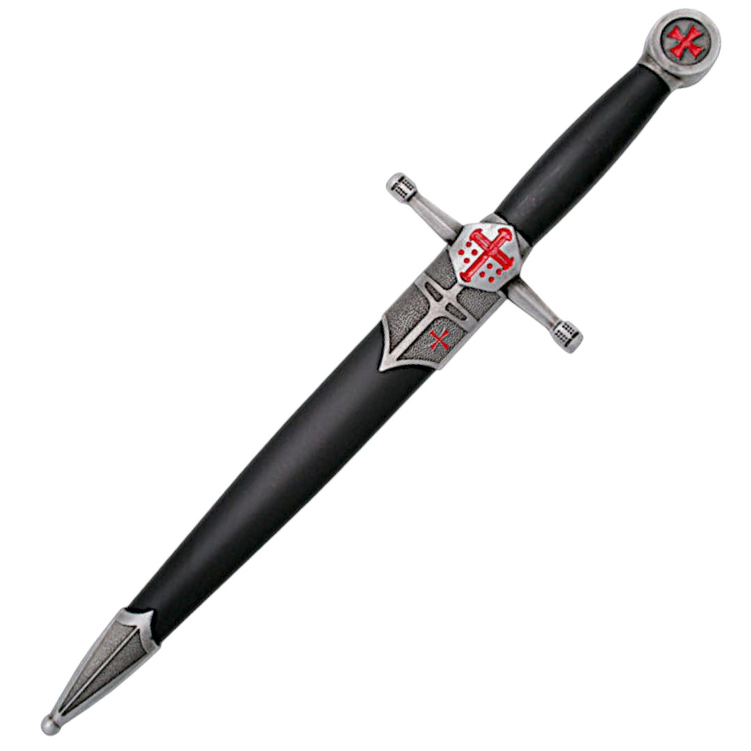 Punhal antigo com cruzes vermelhas no punho e na bainha