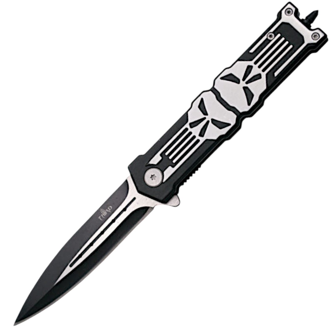 Taktisches Aluminium-Taschenmesser mit Totenköpfen auf dem Griff ...