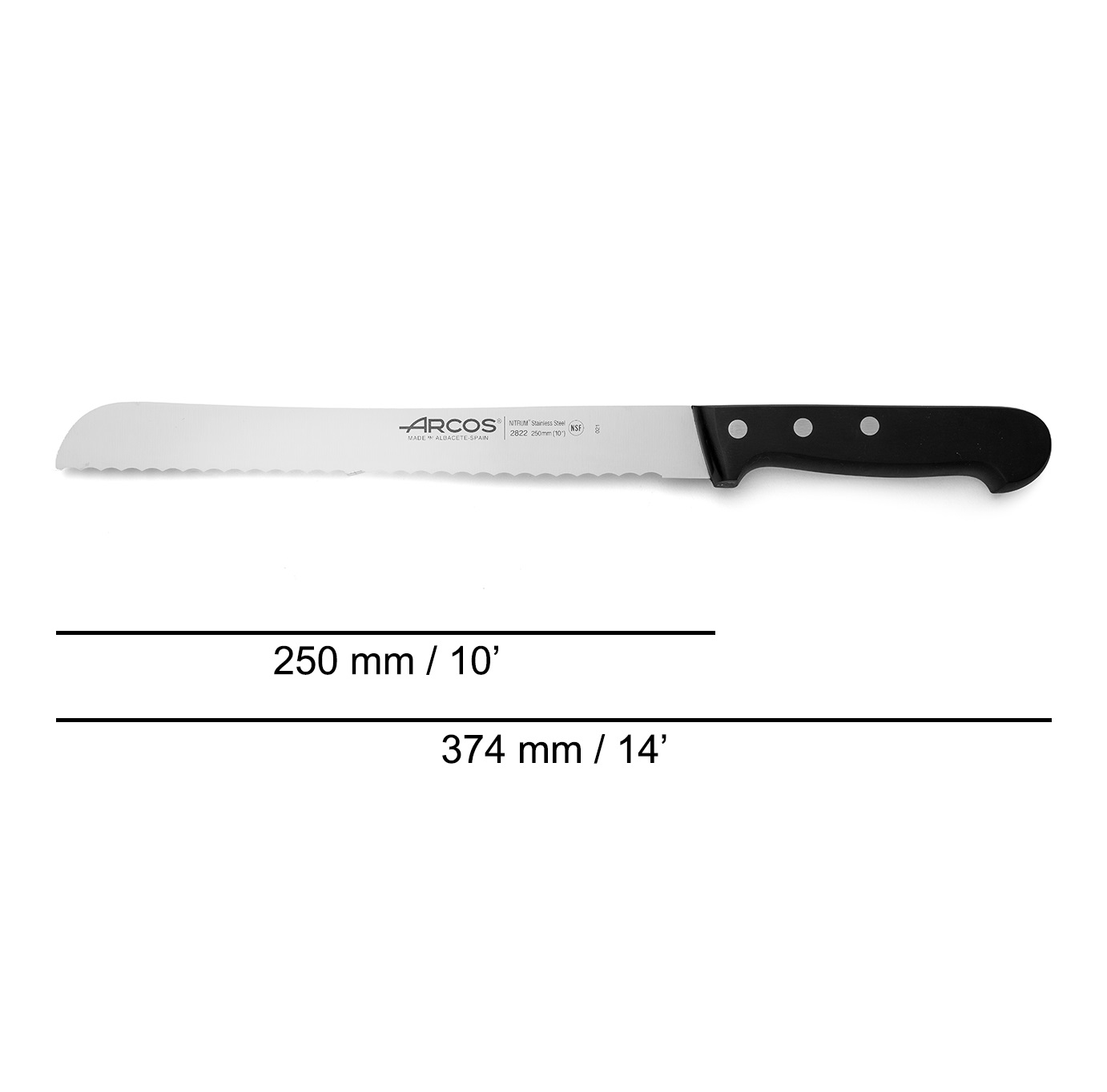 Cuchillo panero Arcos con hoja dentada de 25 cm serie Universal con mango de polioximetileno