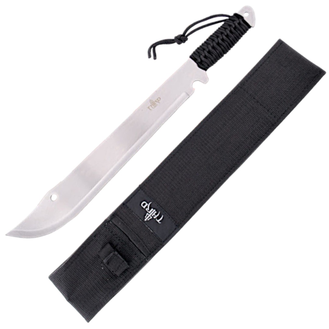 Machete con lama satinata di 39 cm e manico in corda nera