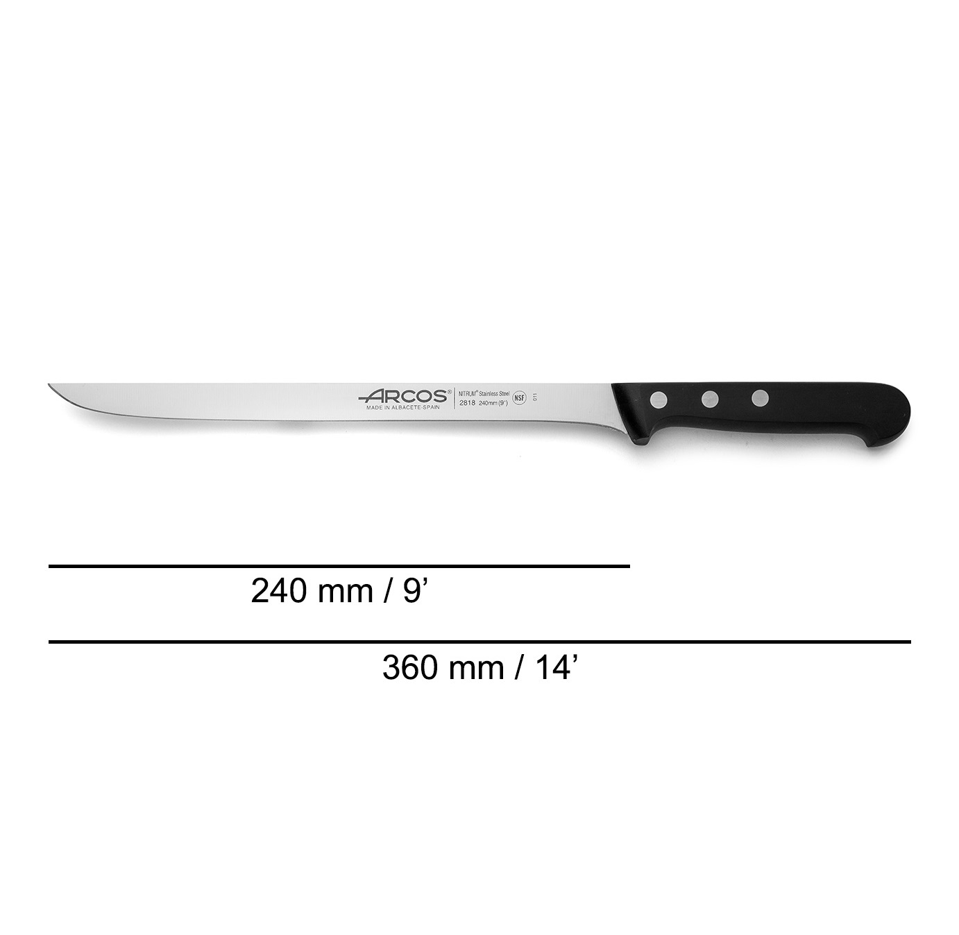 Coltello da prosciutto Arcos con lama da 24 cm, serie Universal e manico in poliossimetilene