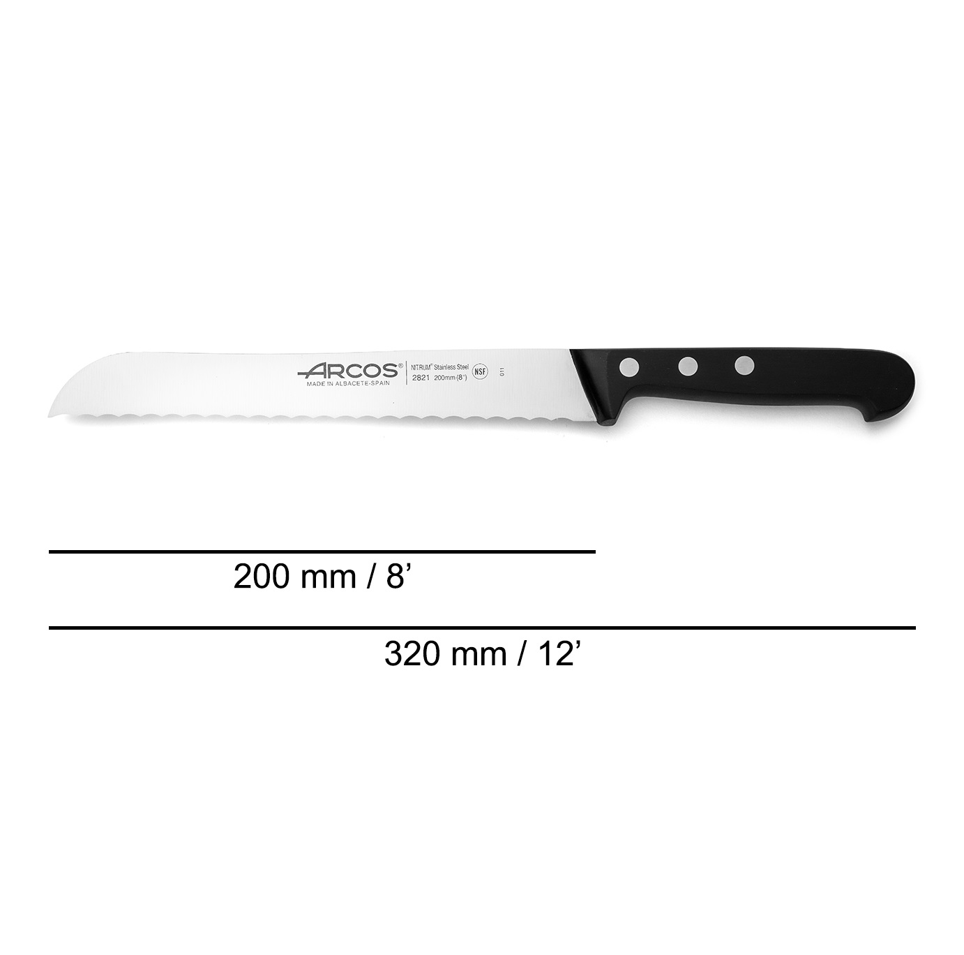 Couteau à pain Arcos avec lame de 20 cm, série Universal, avec manche noir