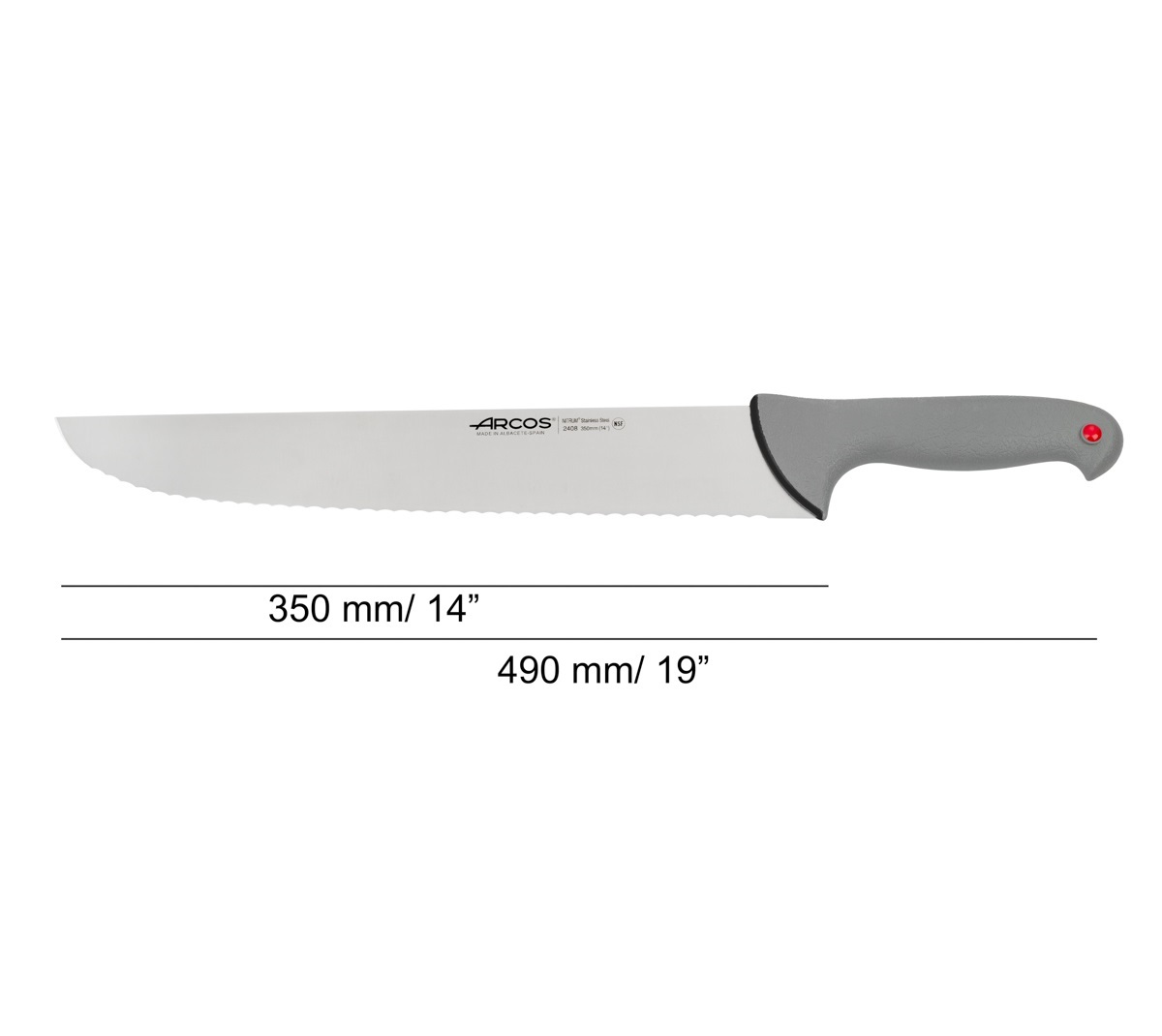Coltello da pescivendolo Arcos con lama seghettata Colour Prof da 350 mm e manico grigio a doppia iniezione