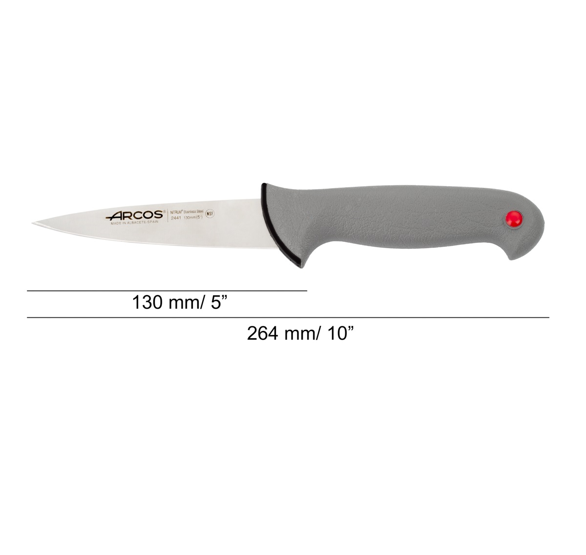 Coltello da macellaio Arcos Point con lama professionale colorata da 130 mm e impugnatura a doppia iniezione grigia