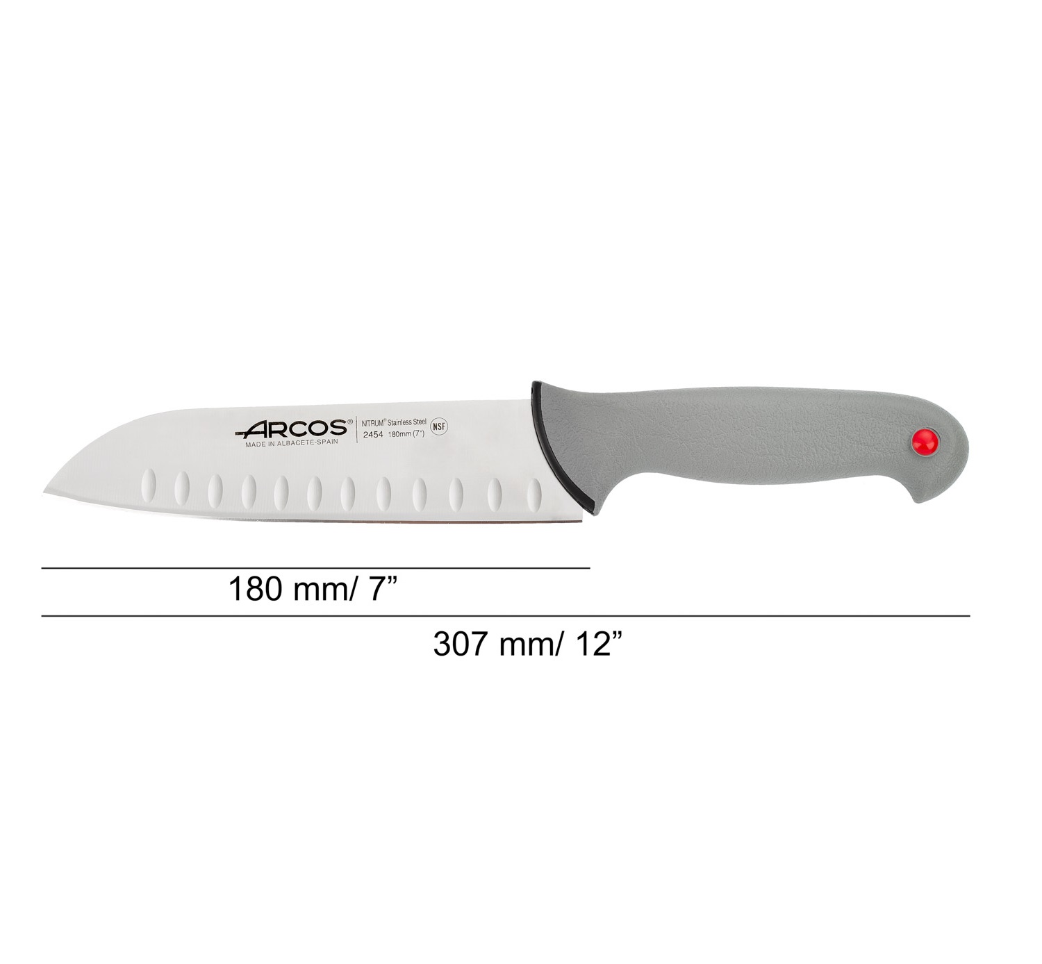 Coltello Santoku giapponese Arcos con lama da 18 cm, colore Prof, impugnatura grigia a doppia iniezione