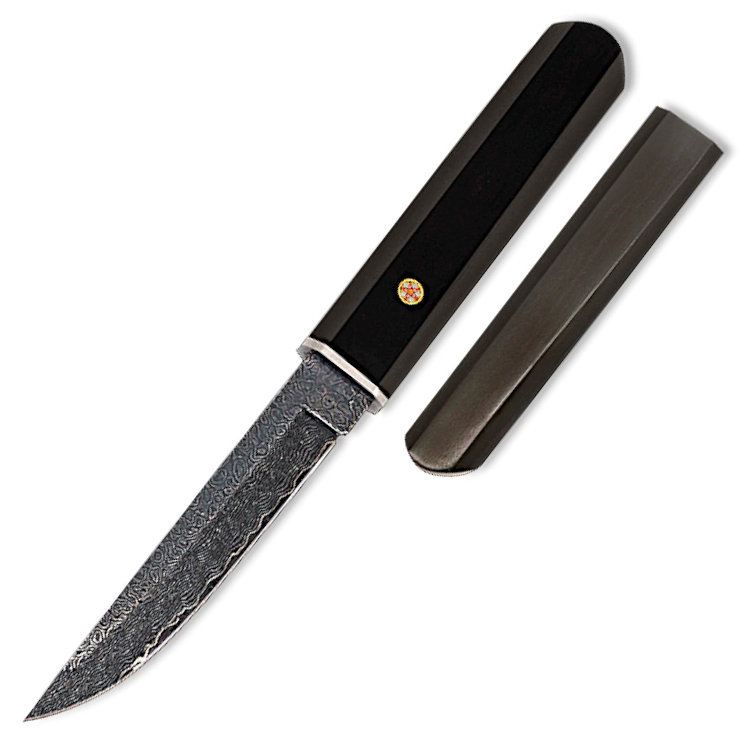 Cuchillo con hoja de 11cm con acabado damasco envejecido