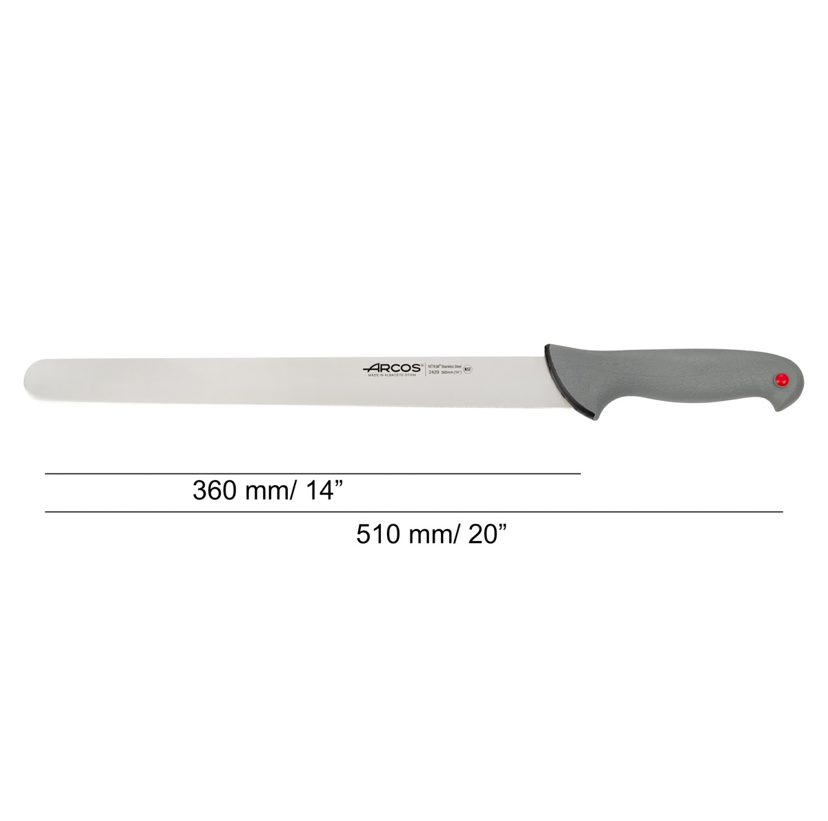 Coltello per salumi Arcos con lama da 36 cm e manico grigio a doppia iniezione