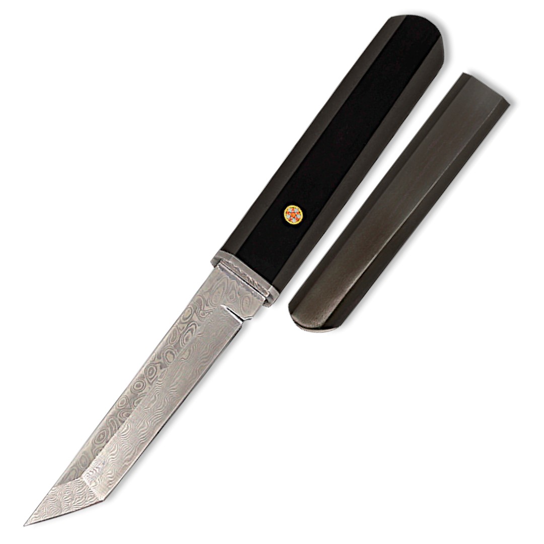 Cuchillo con hoja tanto de 10.50cm con acabado damasco brillante