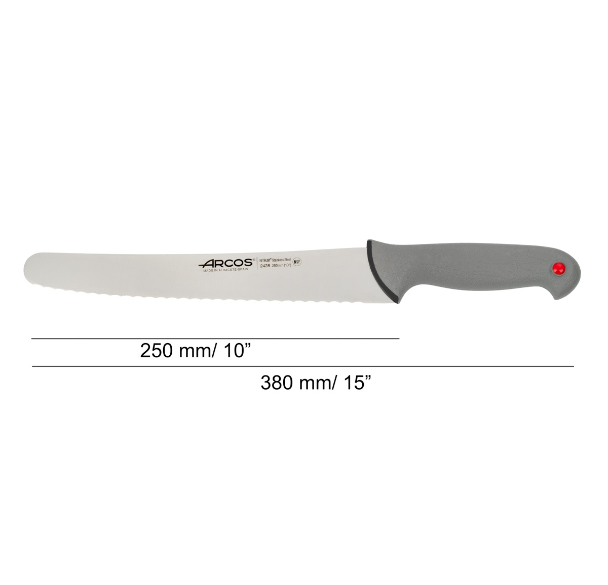 Coltello da pasticceria Arcos con lama perlata da 25 cm, colore prof, manico grigio a doppia iniezione