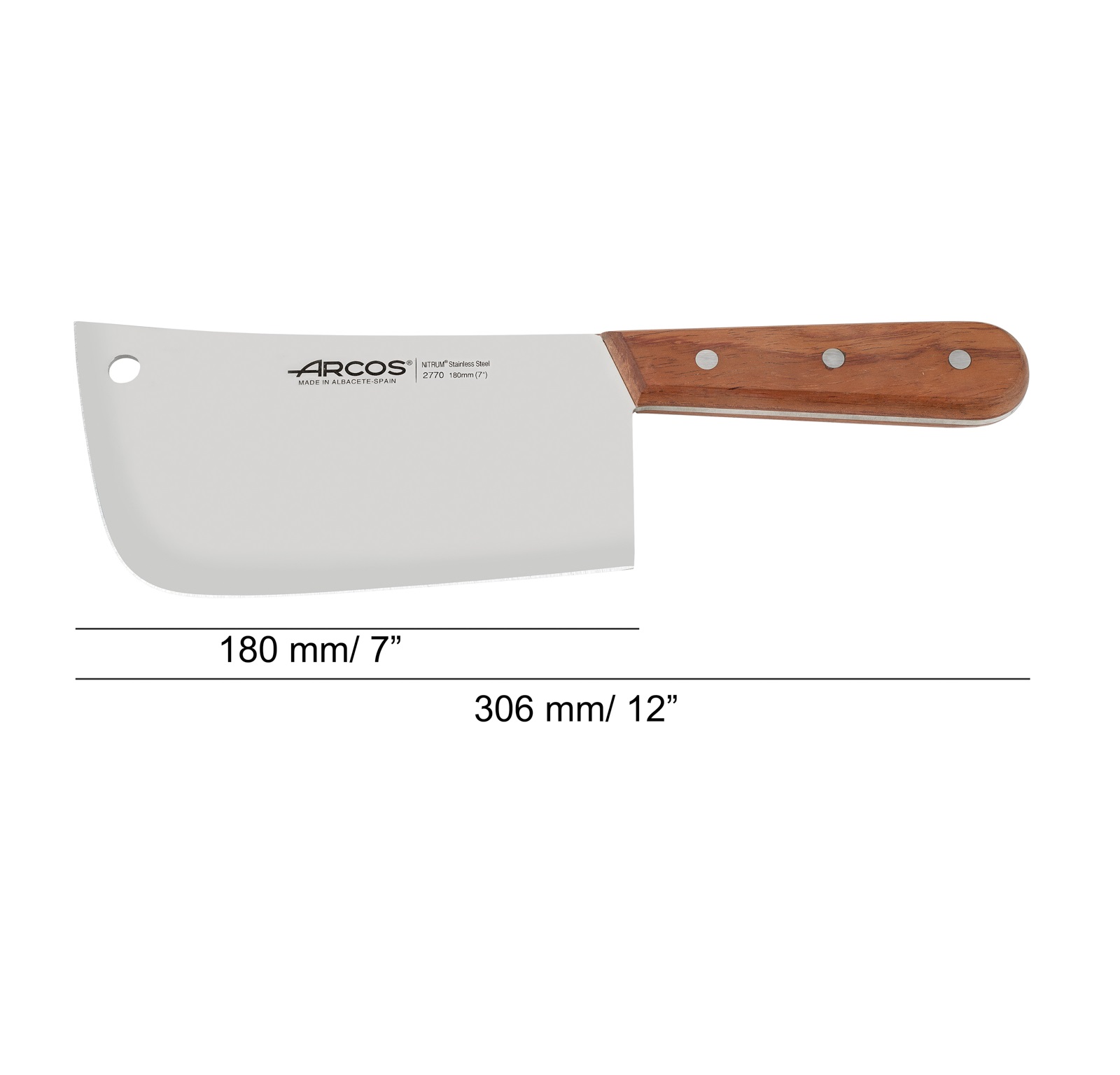 Macheta carnicero Arcos Atlántico con mango madera y hoja de 180 mm