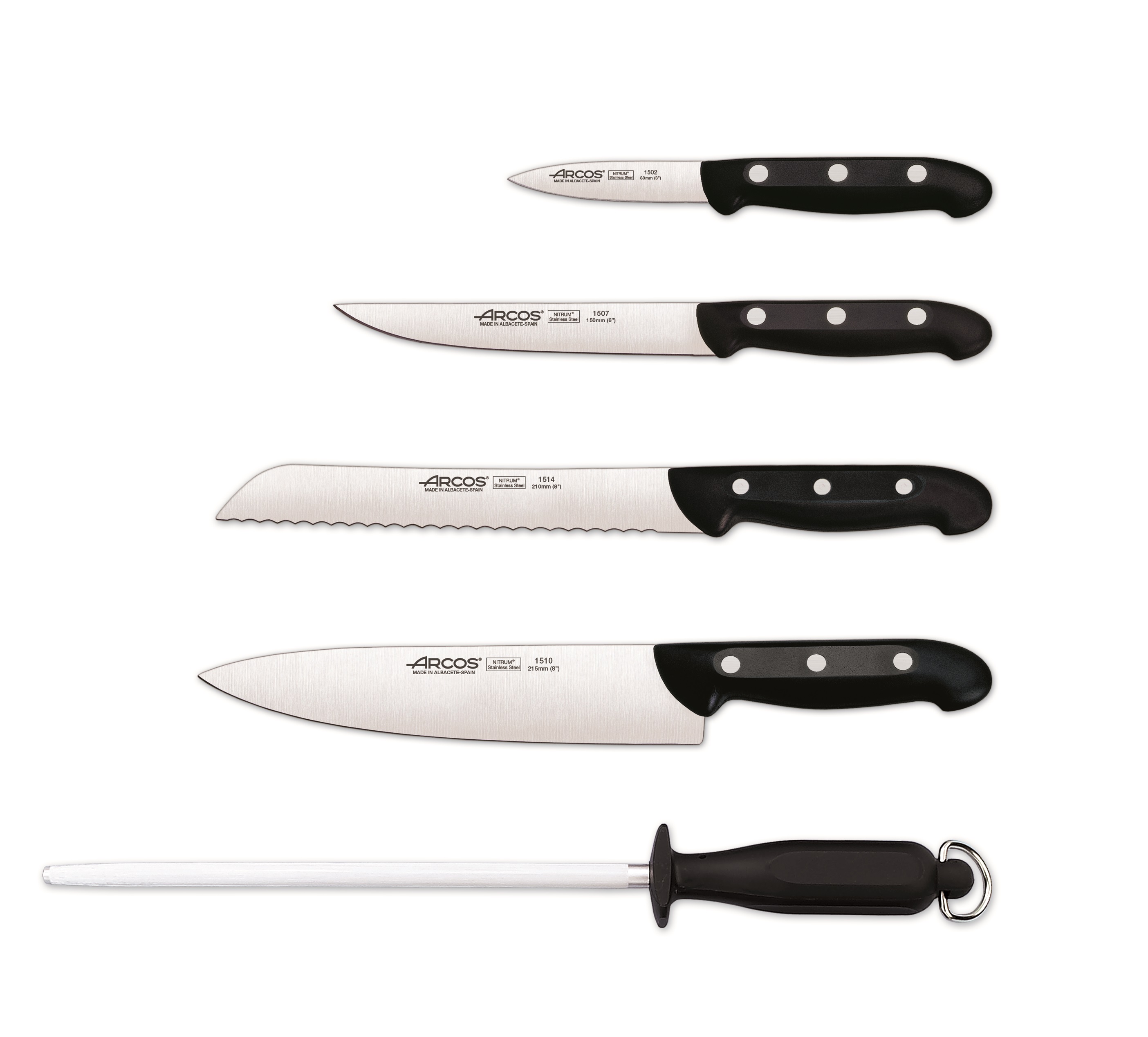 Set da cucina Arcos Maitre 5 pezzi + ceppo con manico in polipropilene nero