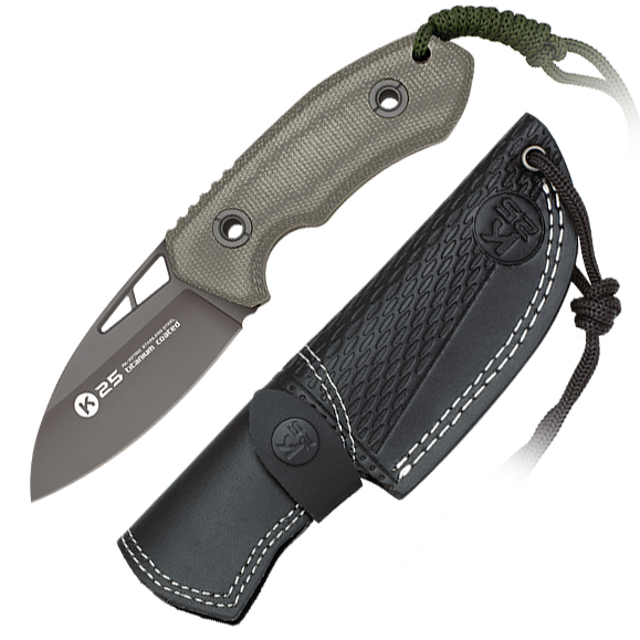 Einteiliges messer aus K25 mit grünem micarta griff