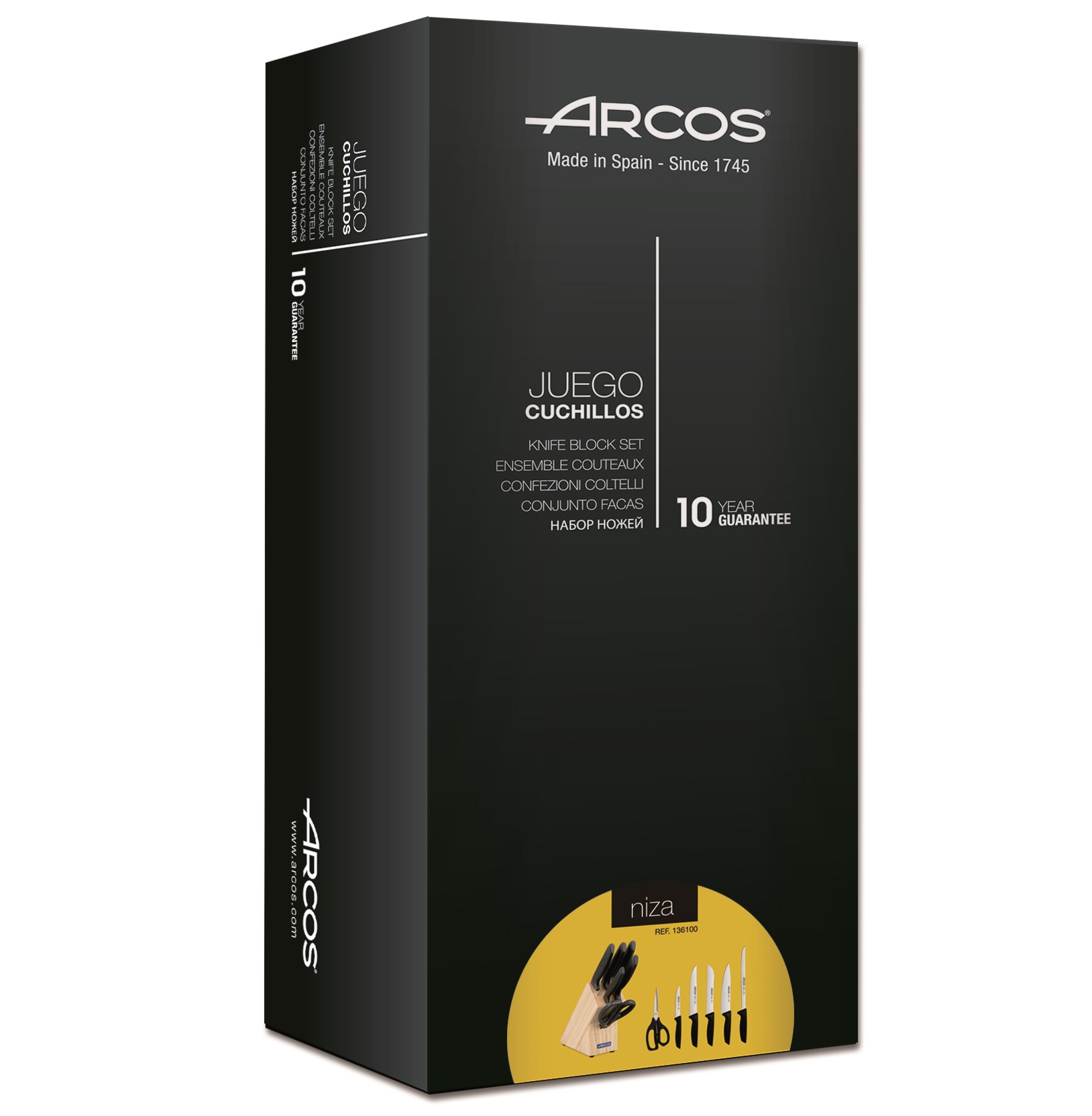 Arcos Niza Küchenset mit 5 Messern und Schere, schwarzer Polypropylengriff