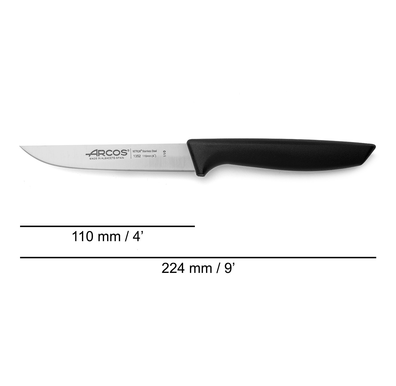 Set of 6 Arcos Niza table knives 11 cm with black polypropylene handle