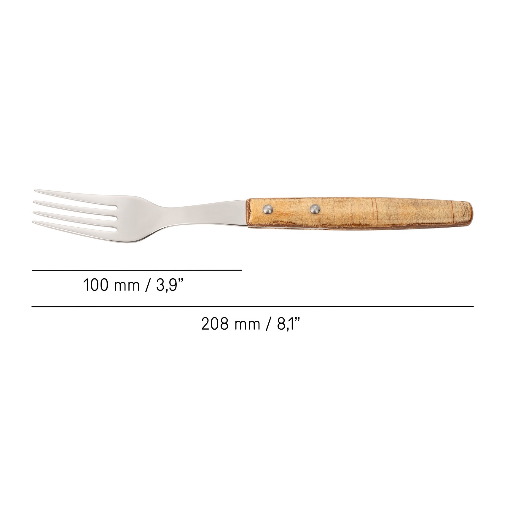 12 Arcos Tischgabeln, 200 mm, mit hellbraunem Griff aus Pressholz