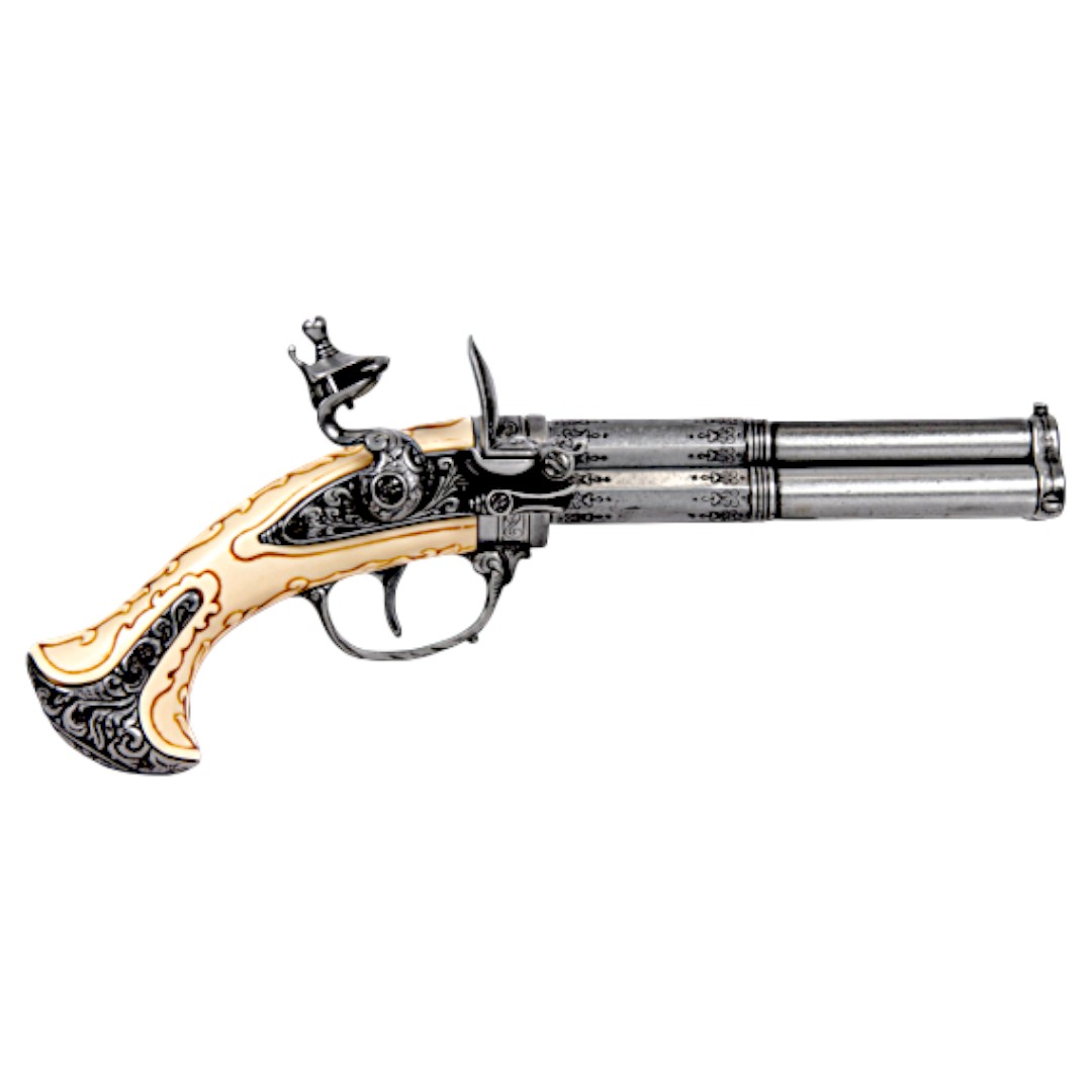 Pistola de chispa de tres cañones, Francia, siglo XVIII 1309