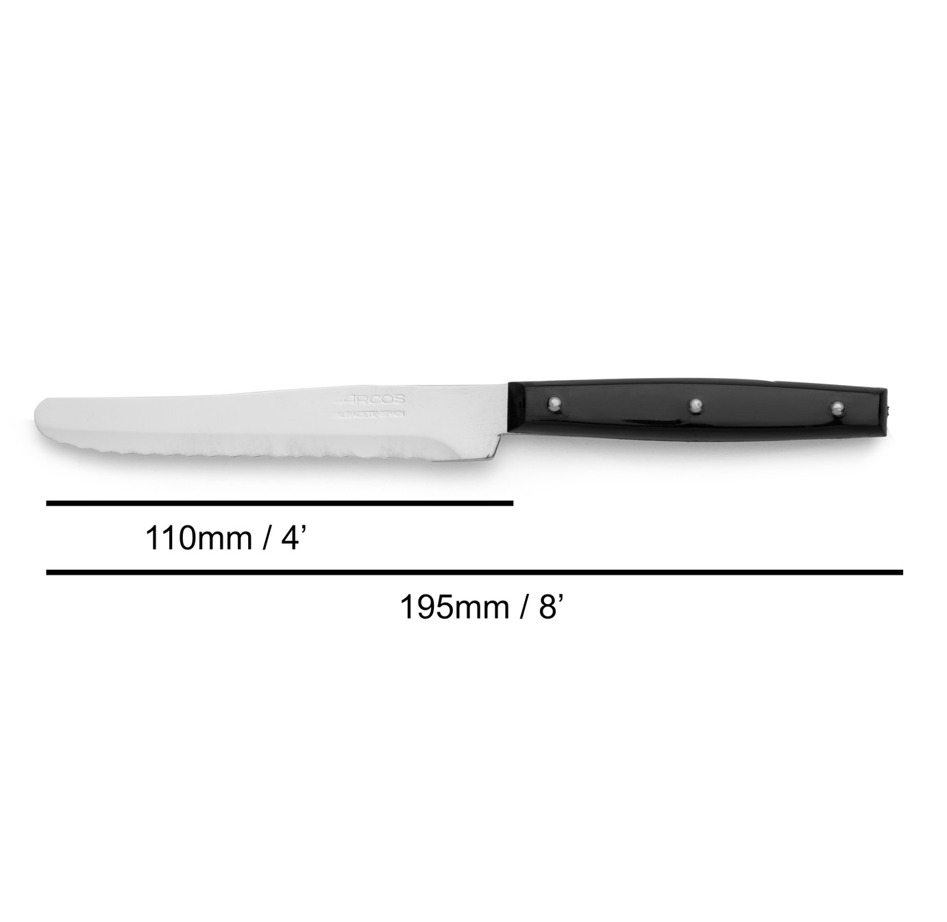Coltello da dessert Arcos con manico in poliammide nero e lama da 11 cm