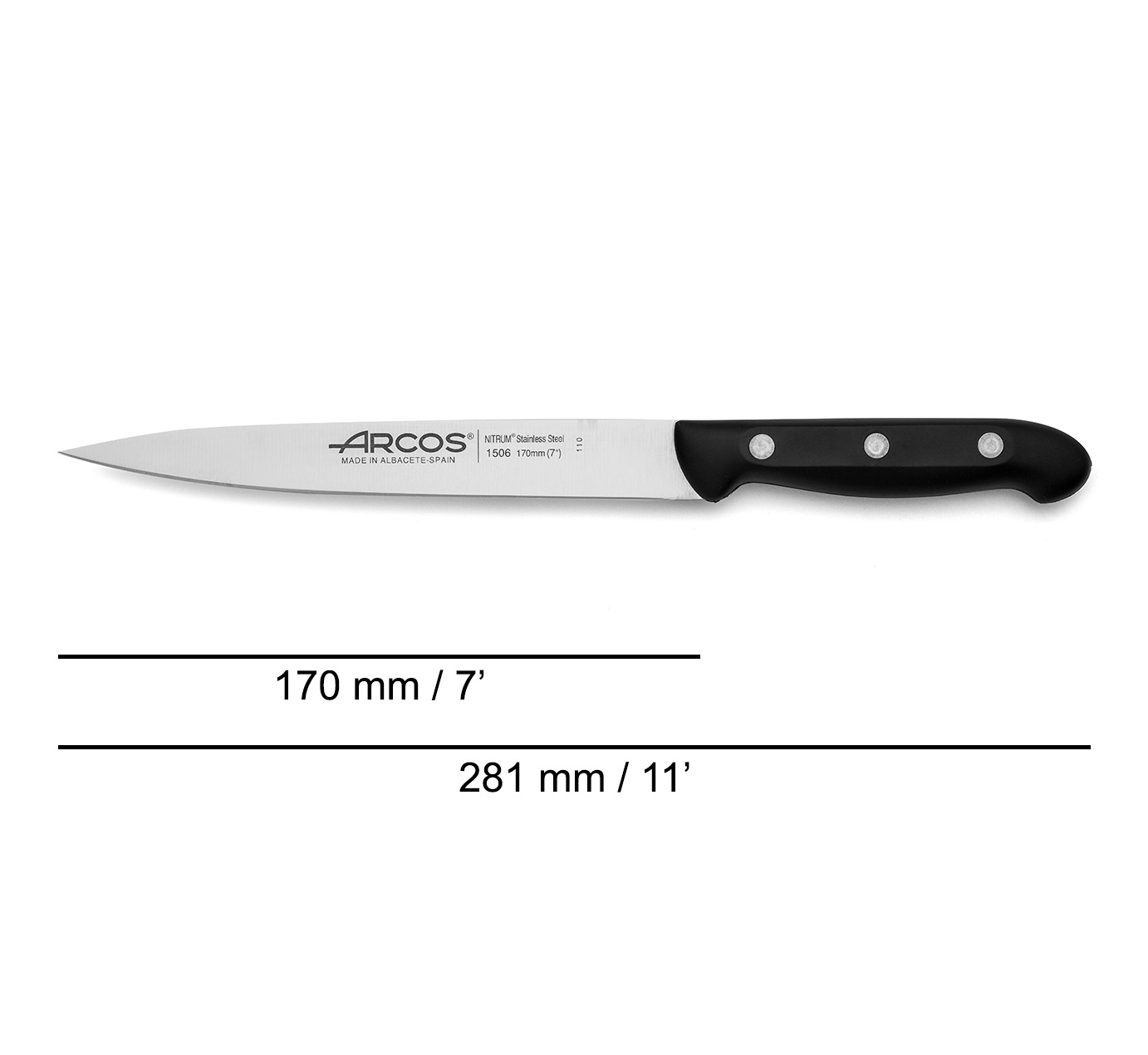 Couteau à sole Arcos Maitre avec manche en polypropylène noir et lame de 170 mm