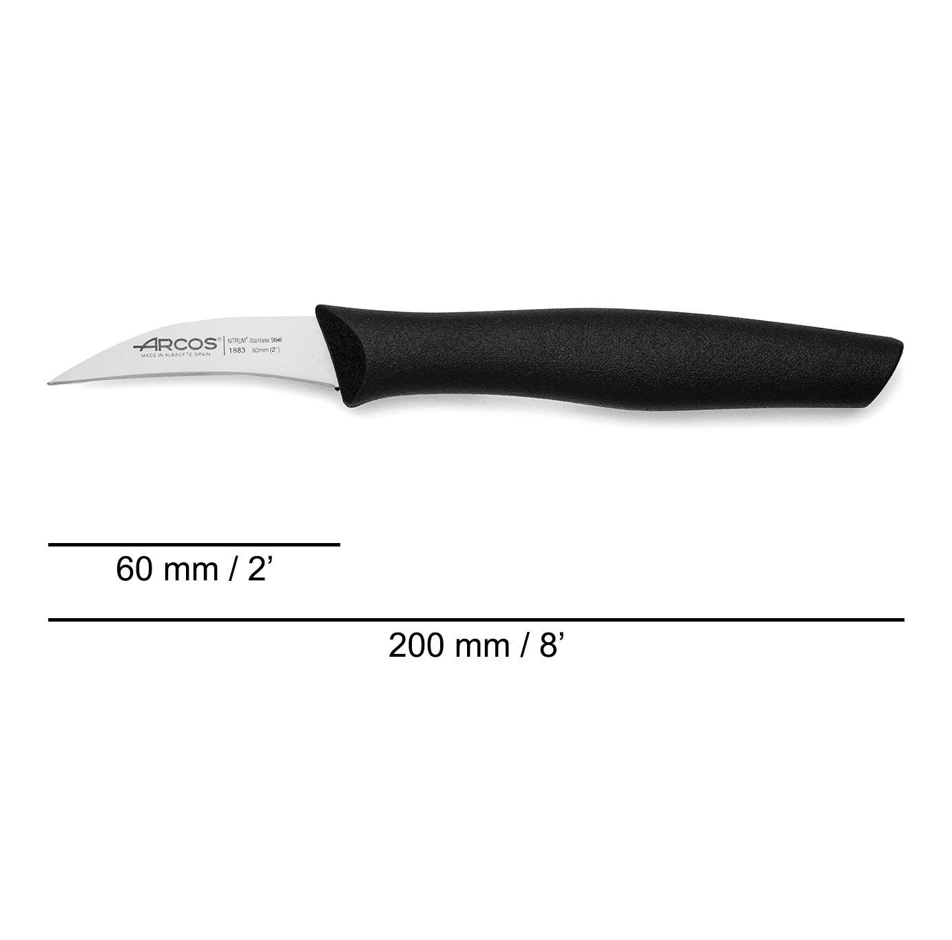 Cuchillos mondadores curvos Arcos Nova con hoja de 60 mm mango polipropileno colores 36 unidades