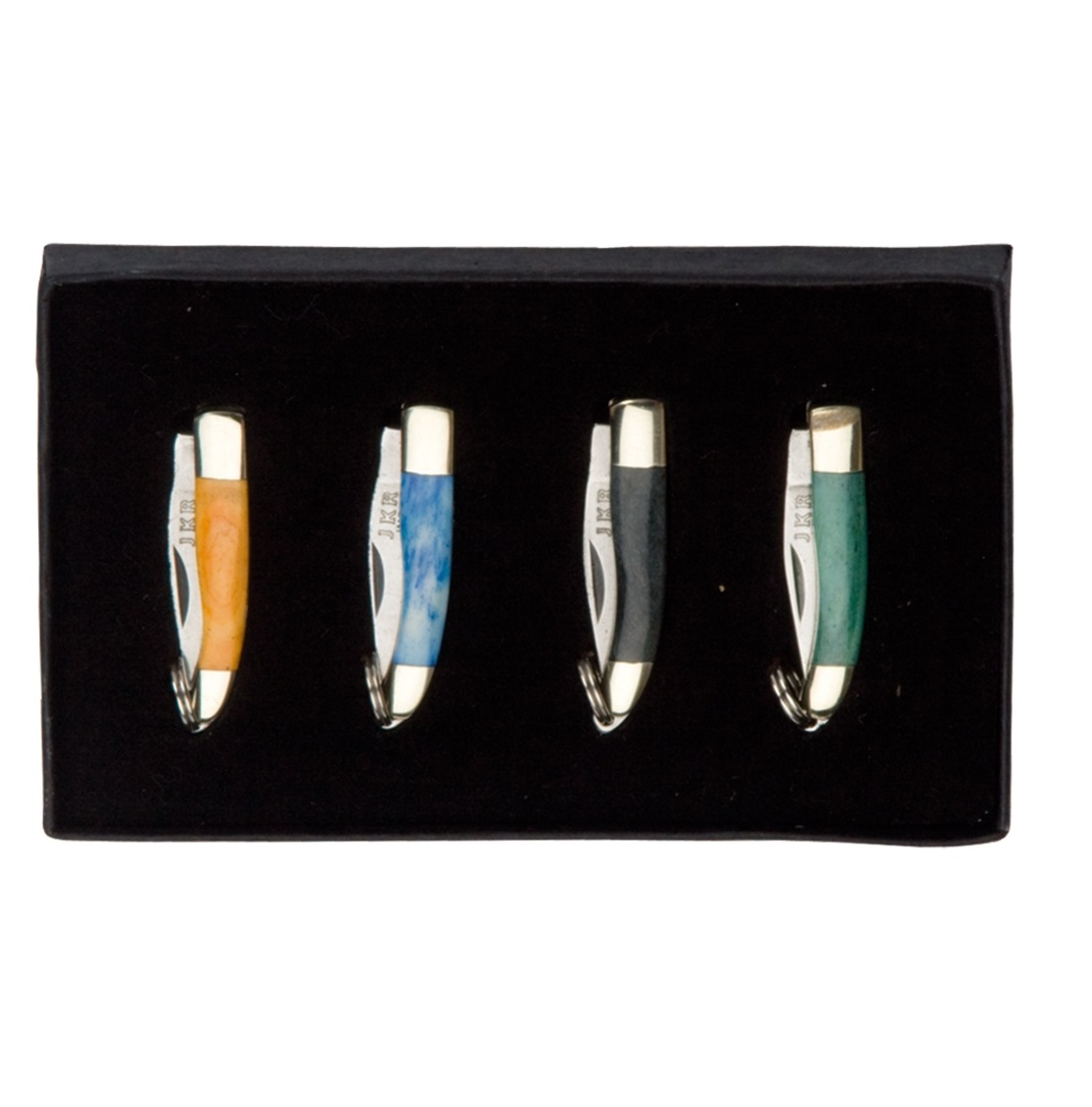 Ensemble de 4 couteaux miniatures JKR avec manches en os de diffé...