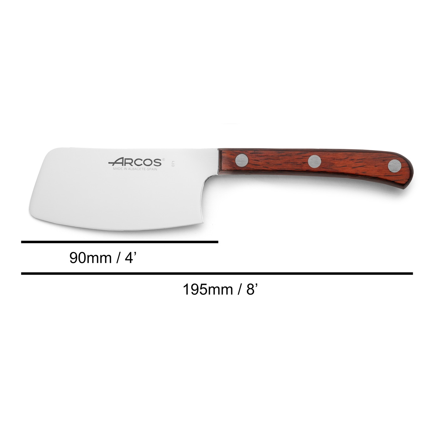Couteau à steak Arcos avec une lame de 9 cm de type hache à soie pleine et un manche en bois