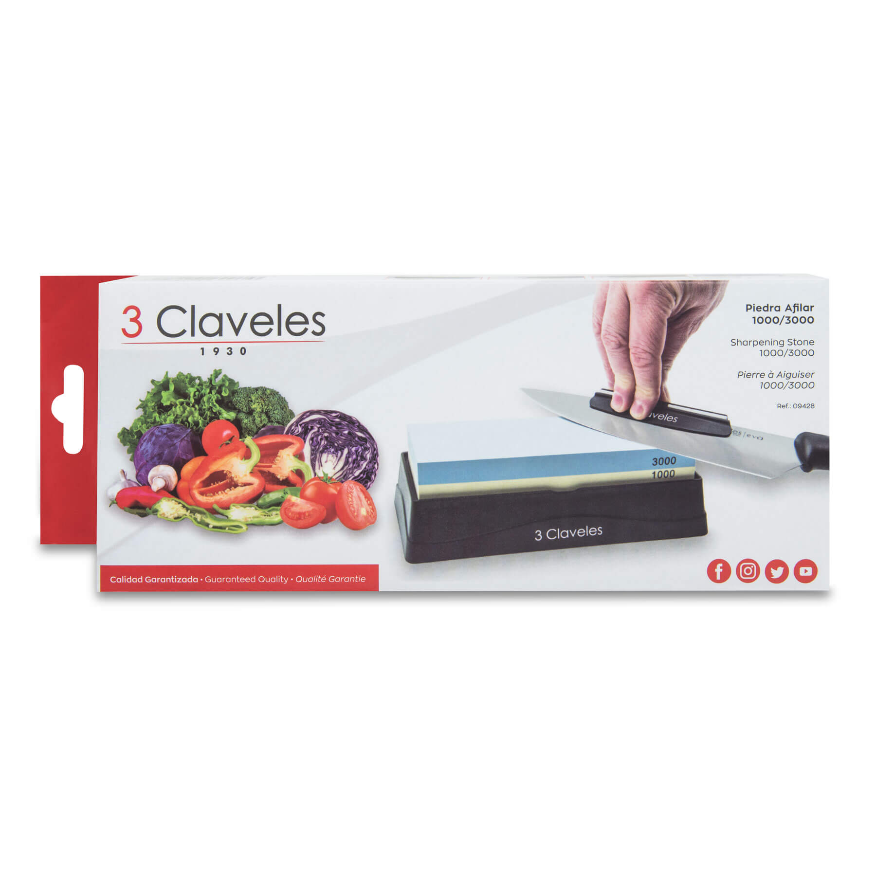 Pierre à aiguiser grain 1000/3000 avec deux guides et redresseur 3Claveles